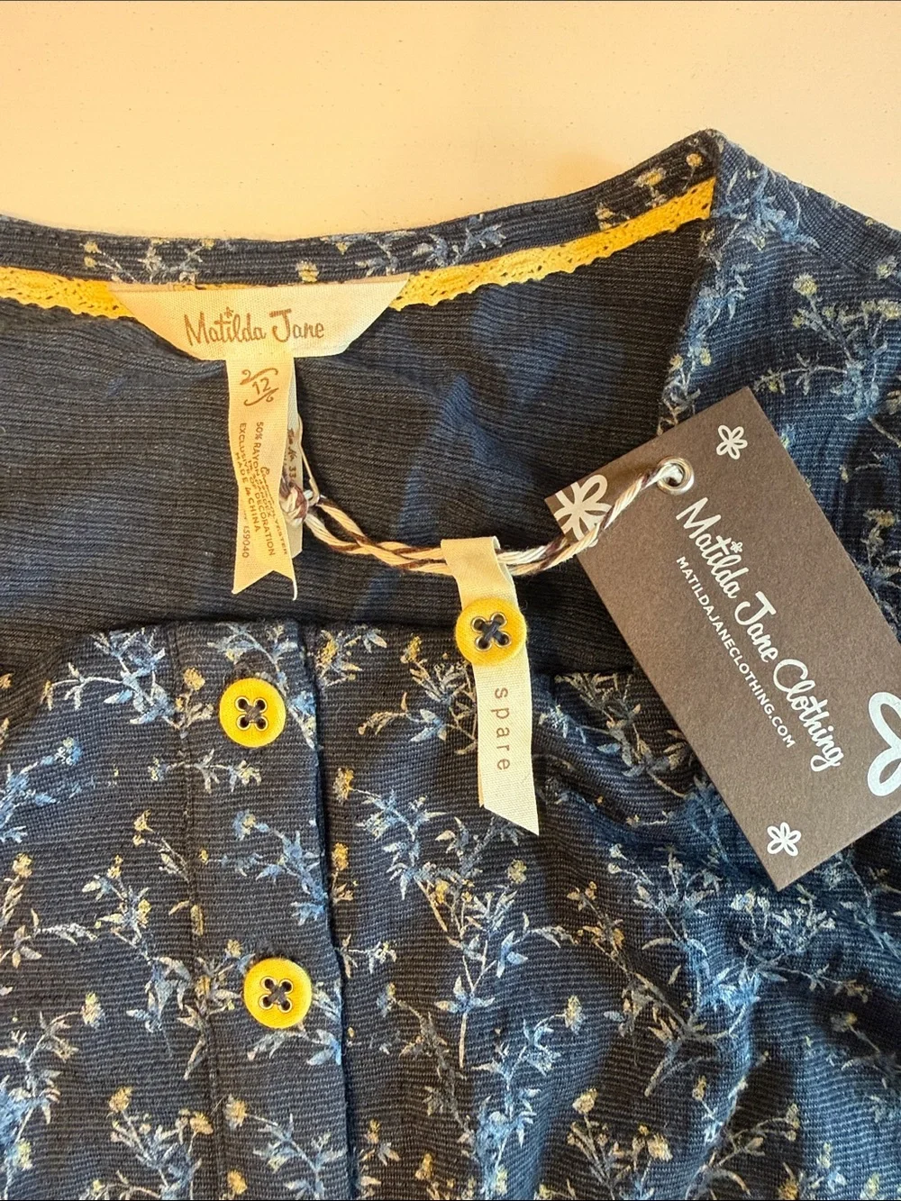Matilda Jane Navy Floral Button-Up Tiered Dress with Yellow Accents